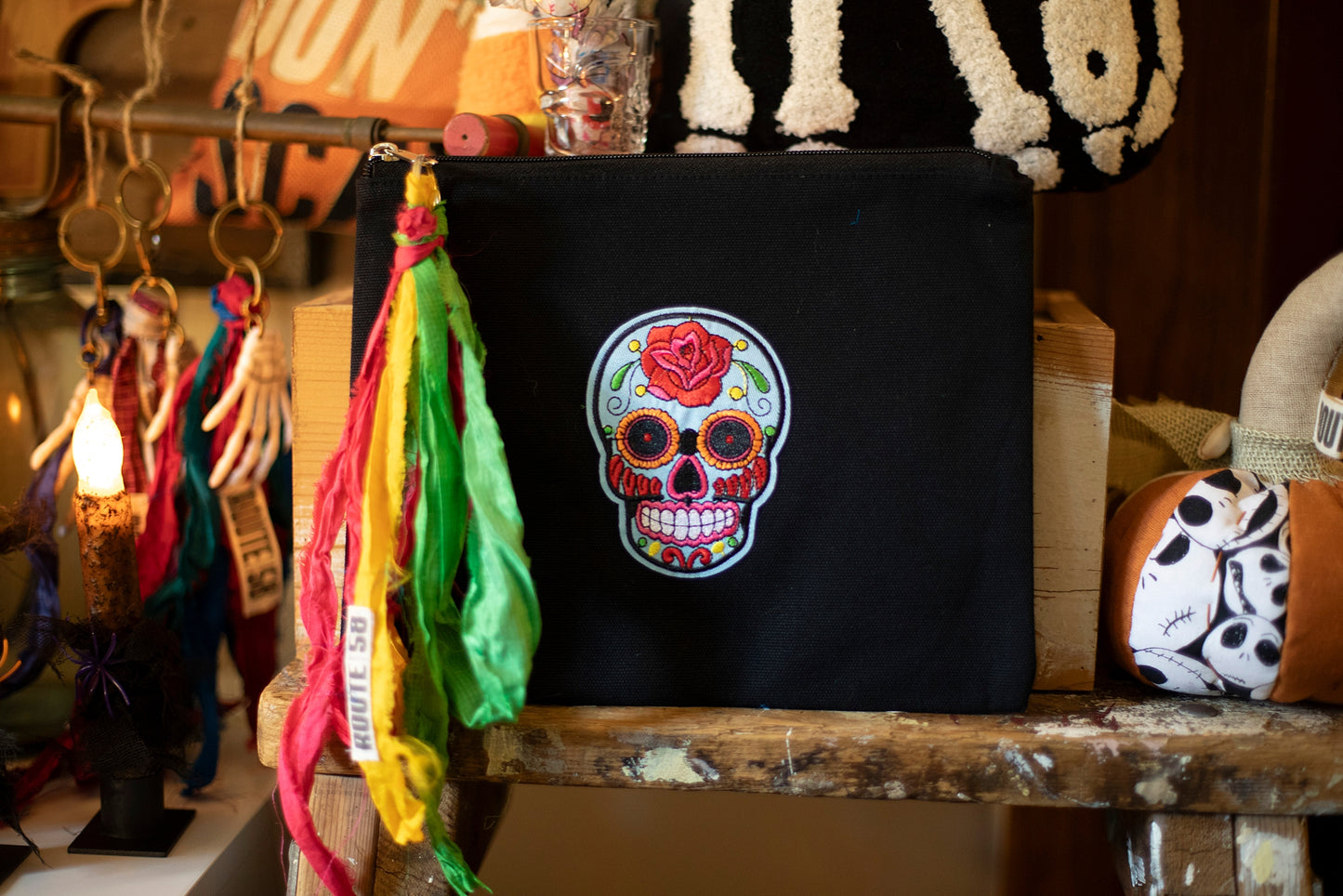 Sugar Skull Zipper Clutch Purse