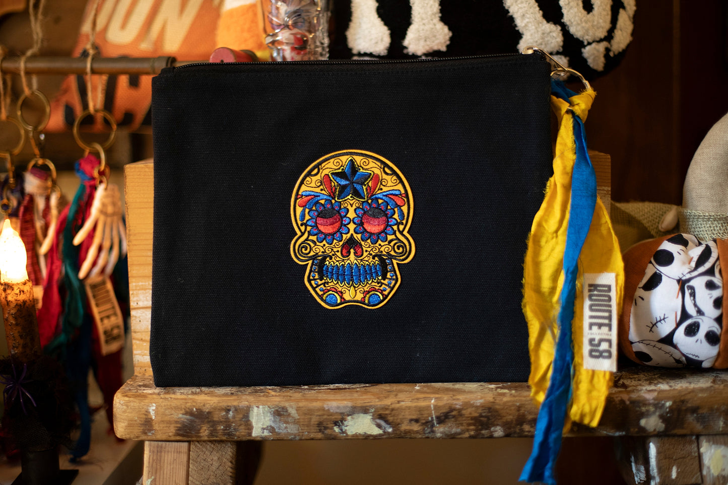 Sugar Skull Zipper Clutch Purse