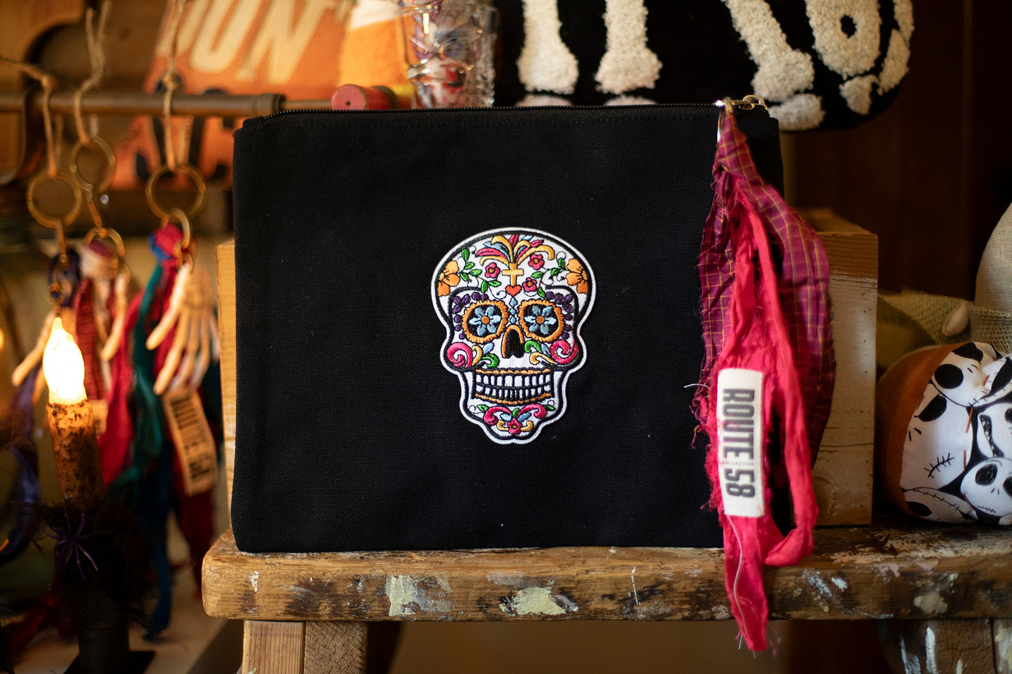 Sugar Skull Zipper Clutch Purse
